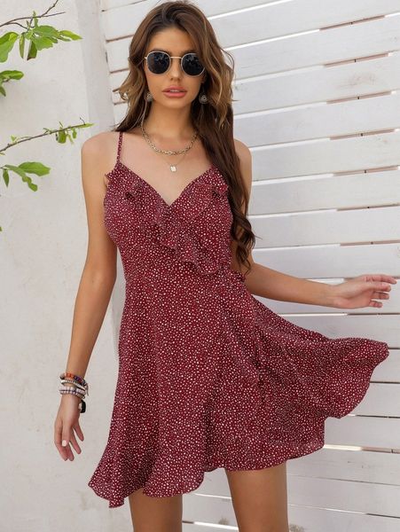 surplice neck knot ruffle trim dalmatian cami dress q0hf#, Black;gray
surplice neck knot ruffle trim dalmatian cami dress q0hf#, Black;gray