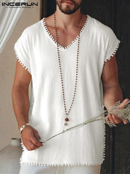 men t shirts v neck sleeveless streetwear tassel solid color tee breathable 2022 summer loose casual men clothing incerun 0617, White
men t shirts v neck sleeveless streetwear tassel solid color tee breathable 2022 summer loose casual men clothing incerun 0617, White