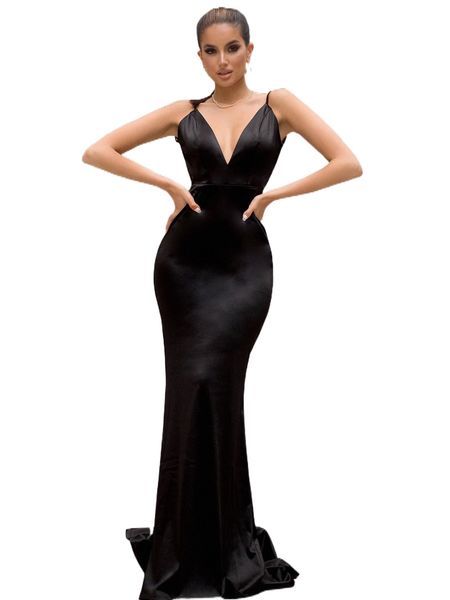 love&lemonade backless fishtail hem satin cami prom dress c9ql#, Black;gray