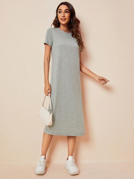 split thigh tee dress j8zt#, Black;gray