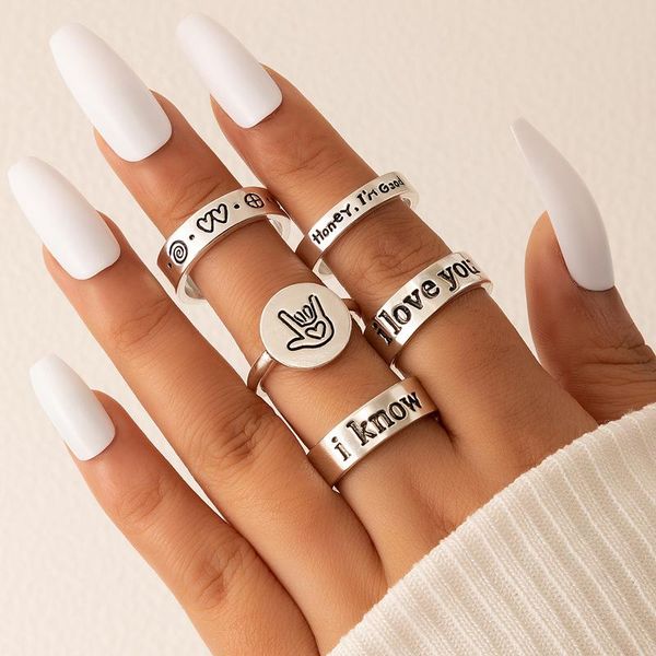 cluster rings 5pcs/sets romantic love couple ring sets for women men vintage silver color alloy metal letter jewelry anillo 21067, Golden;silver
cluster rings 5pcs/sets romantic love couple ring sets for women men vintage silver color alloy metal letter jewelry anillo 21067, Golden;silver