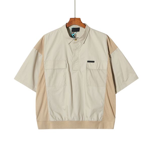 short sleeve summer work shirts two pocket loose fit patchwork cotton shirt half neck shirts, White;black
short sleeve summer work shirts two pocket loose fit patchwork cotton shirt half neck shirts, White;black