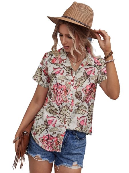floral print button up shirt j3dk#, White