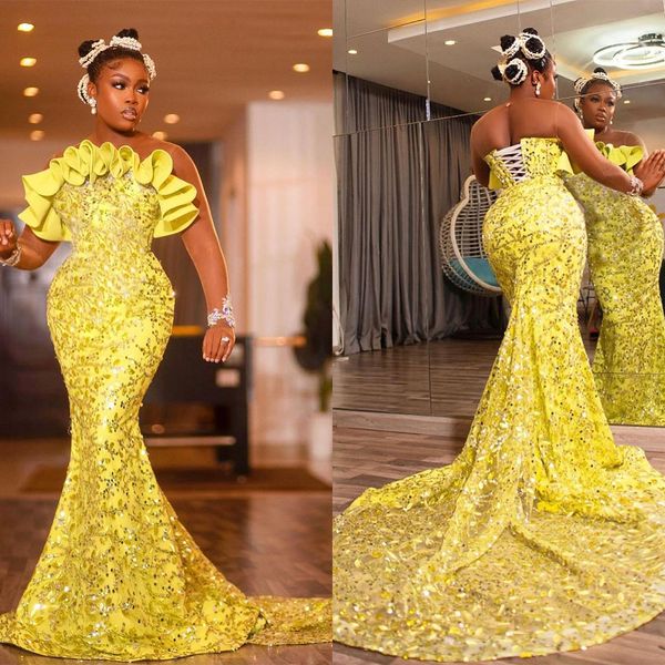 2022 yellow mermaid prom dresses strapless sequin sweep train party gowns evening dresses custom made special occasion dress parties plus si, Black
2022 yellow mermaid prom dresses strapless sequin sweep train party gowns evening dresses custom made special occasion dress parties plus si, Black