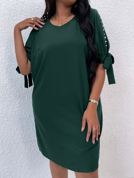 plus knot cuff pearls beaded puff sleeve tunic dress n0rp#, Black 
plus knot cuff pearls beaded puff sleeve tunic dress n0rp#, Black