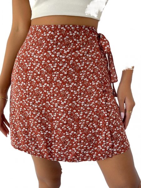 ditsy floral knot side zip back skirt o3j4#, Black 
ditsy floral knot side zip back skirt o3j4#, Black