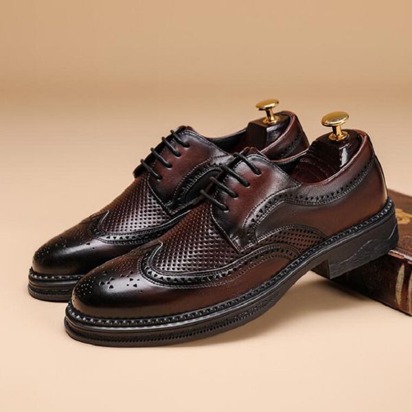 men's brogue shoes genuine leather male dress shoe vintage derby shoes natural material casual business footwear da36, Black
men's brogue shoes genuine leather male dress shoe vintage derby shoes natural material casual business footwear da36, Black