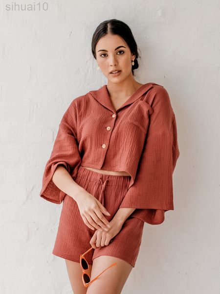 hiloc pocket cotton pyjamas women nightwear drawsting loungewear women shorts sets loose three quarter sleeve crop pyjamas l220803, Black;red
hiloc pocket cotton pyjamas women nightwear drawsting loungewear women shorts sets loose three quarter sleeve crop pyjamas l220803, Black;red