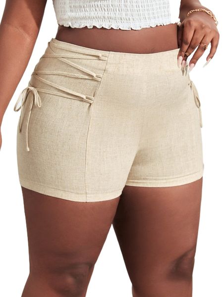 plus lace up tie side shorts i8na#, Black