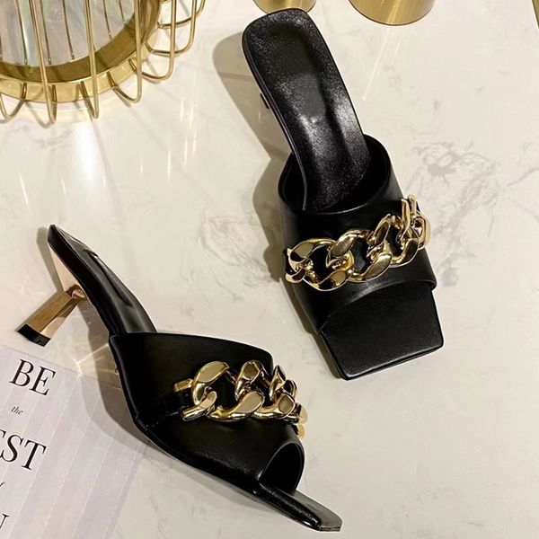fashion style square head high-heeled sandals chain slippers cowhide upper sheepskin inner heels high 5.5cm style ladies sandals, Black
fashion style square head high-heeled sandals chain slippers cowhide upper sheepskin inner heels high 5.5cm style ladies sandals, Black