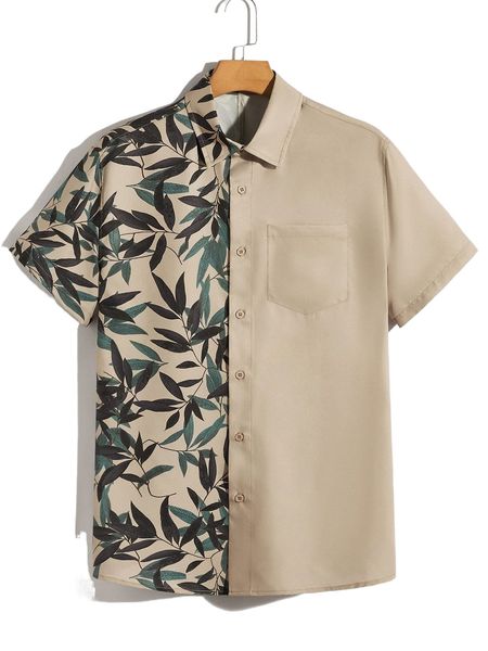 men plant print shirt c20a#, White;black