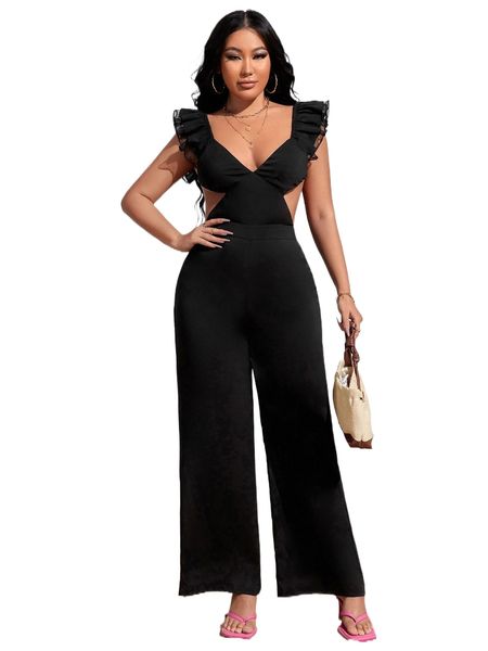 sxy contrast lace sweetheart neck flutter sleeve backless knot jumpsuit t1km#, Black;white
sxy contrast lace sweetheart neck flutter sleeve backless knot jumpsuit t1km#, Black;white