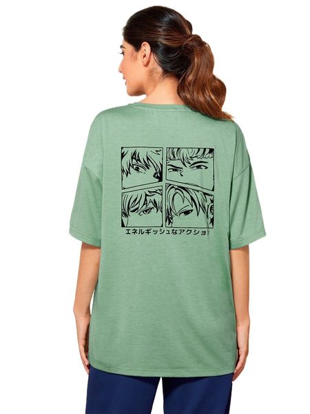 modely figure & letter graphic drop shoulder tee u85d#, White 
modely figure & letter graphic drop shoulder tee u85d#, White