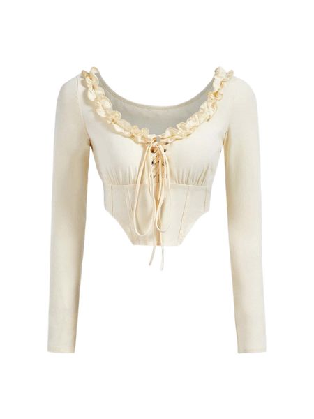 mod frill trim lace up front asymmetrical hem c9jy#, White