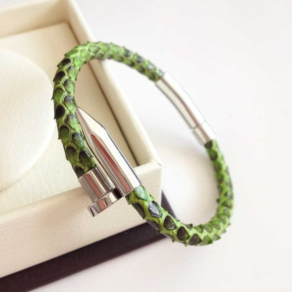 new leather bracelet python skin titanium steel fashion punk quan zhilong same stainless nail bracelet, Black
new leather bracelet python skin titanium steel fashion punk quan zhilong same stainless nail bracelet, Black
