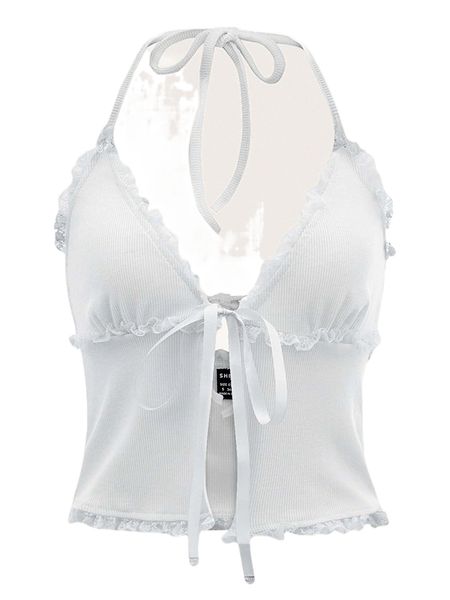 knot shoulder lace trim tie front crop n0am#, White
knot shoulder lace trim tie front crop n0am#, White