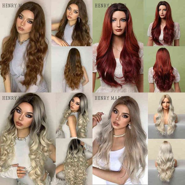 henry margu women's synthetic long wavy wig ombre brown blonde highlight wigs middle part cosplay party heat resistant fake hair 220622, Black
henry margu women's synthetic long wavy wig ombre brown blonde highlight wigs middle part cosplay party heat resistant fake hair 220622, Black