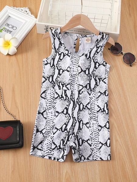 toddler girls snakeskin print keyhole back tank romper she, Blue