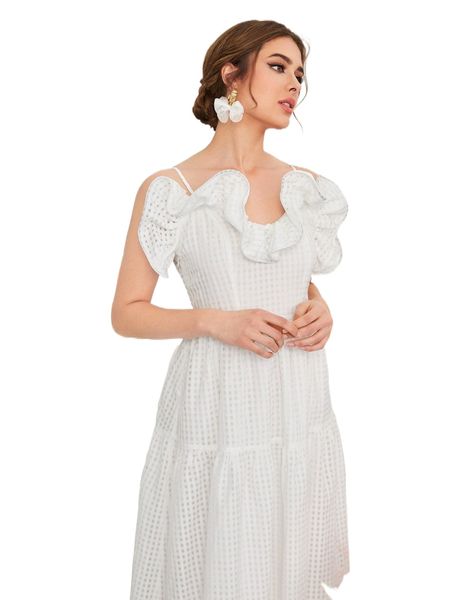 ruffle trim cami dress e3ad#, Black;gray