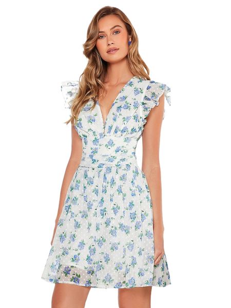 floral print ruffle sleeve dress k6gx#, Black;gray 
floral print ruffle sleeve dress k6gx#, Black;gray