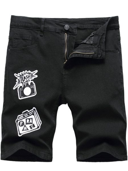 men patched detail denim shorts p29r#, White;black