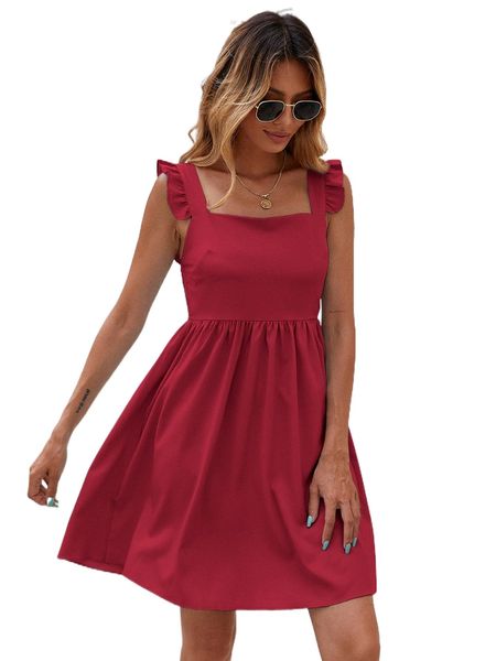 shirred back ruffle trim cami dress 06op#, Black;gray
shirred back ruffle trim cami dress 06op#, Black;gray