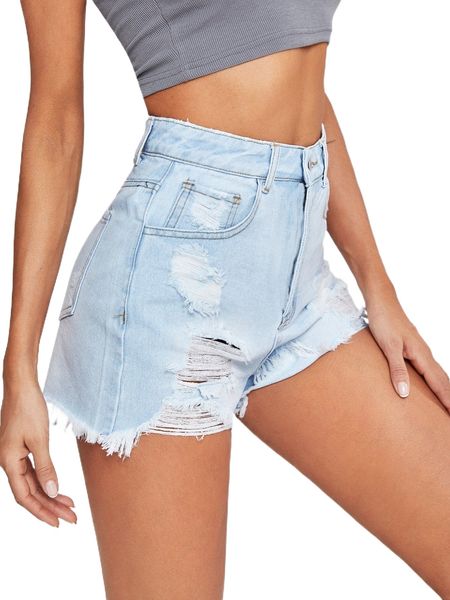 high waist ripped raw hem denim shorts b9ql#, White;black 
high waist ripped raw hem denim shorts b9ql#, White;black