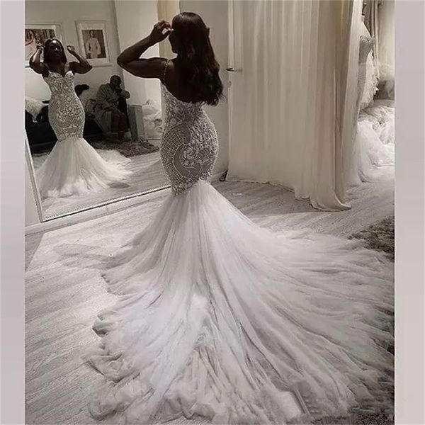 modern mermaid wedding dress boho beach bridal gown spaghetti straps lace appliqued tulle long robe de marie custom made, White
modern mermaid wedding dress boho beach bridal gown spaghetti straps lace appliqued tulle long robe de marie custom made, White