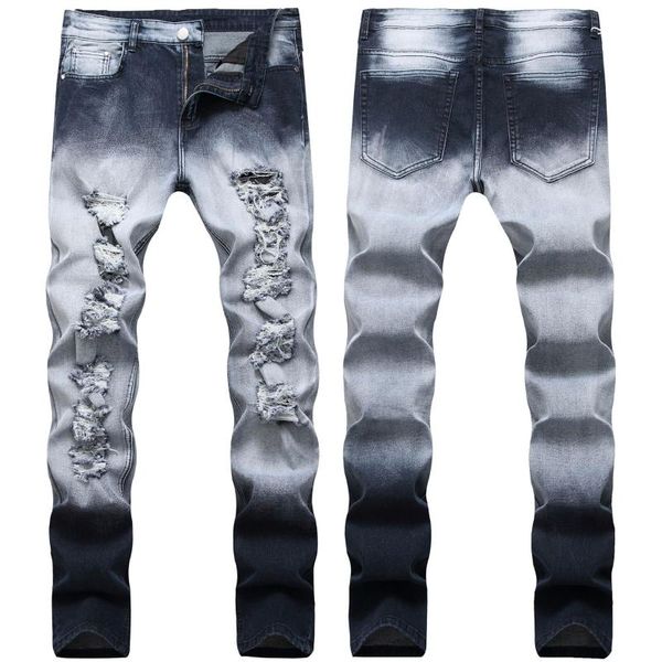 men's jeans elastic ripped men stretched hole light grey patchwork color distressed straight male slim fit denim pantsmen's, Blue
men's jeans elastic ripped men stretched hole light grey patchwork color distressed straight male slim fit denim pantsmen's, Blue