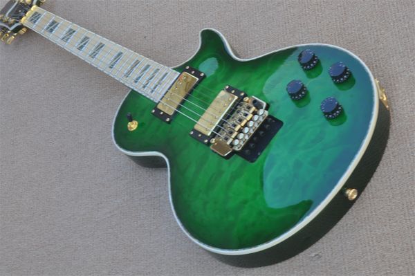green electric guitar squlited maple veneer body gold tremolo bridge colors shell inlay 22 fret
green electric guitar squlited maple veneer body gold tremolo bridge colors shell inlay 22 fret