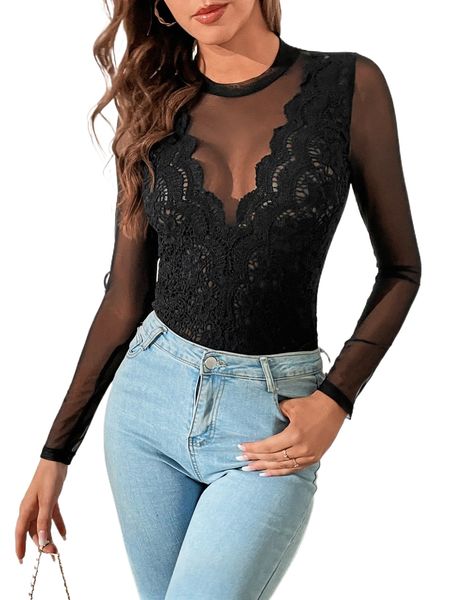 mesh insert guipure lace panel n3m1#, White