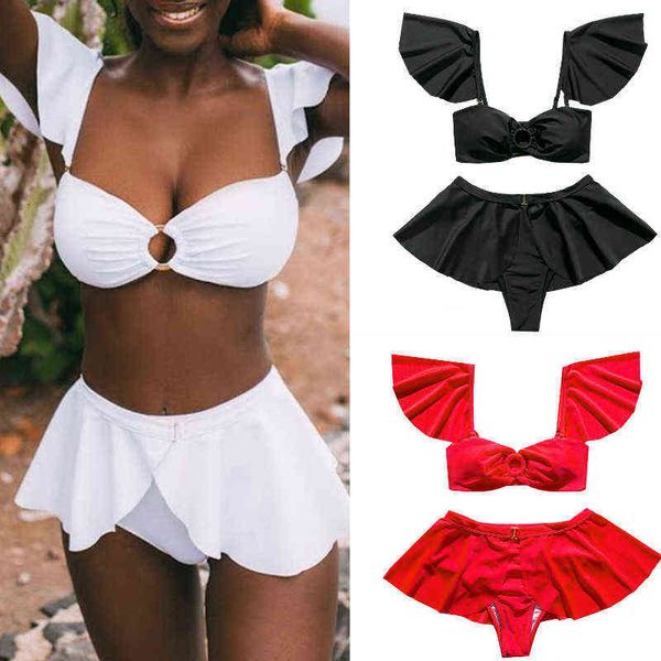 solid swimsuit color four piece bikini women's split, White;black
solid swimsuit color four piece bikini women's split, White;black