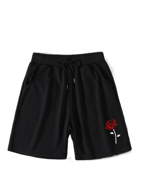 men rose print drawstring waist shorts m1pa#, White;black