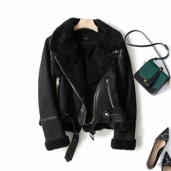women's jacket faux shearling sheepskin retro suede fur motorcycle jacket belt leisure loose zaring woman jackets 201210, Black;brown
women's jacket faux shearling sheepskin retro suede fur motorcycle jacket belt leisure loose zaring woman jackets 201210, Black;brown