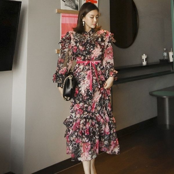 spring elegant stand collar ruffle boho women dress vintage fashion designer flowers print chiffon midi vestidos femme 210526, Black;gray
spring elegant stand collar ruffle boho women dress vintage fashion designer flowers print chiffon midi vestidos femme 210526, Black;gray
