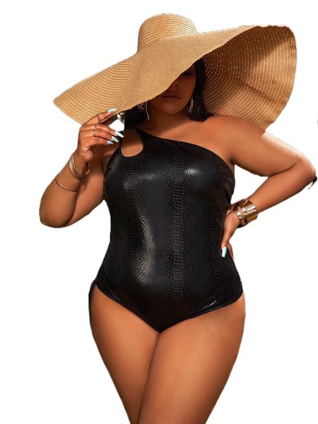 plus snakeskin pattern cut out one shoulder one piece swimsuit p3mr#, White;black
plus snakeskin pattern cut out one shoulder one piece swimsuit p3mr#, White;black