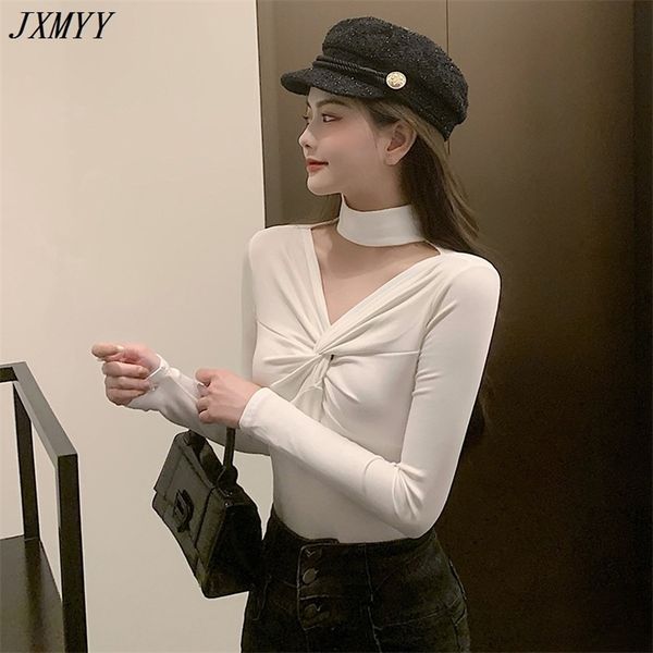 style western-style knotted clavicle slimming thin bottoming shirt v-neck long-sleeved t-shirt female ins 210412, White
style western-style knotted clavicle slimming thin bottoming shirt v-neck long-sleeved t-shirt female ins 210412, White