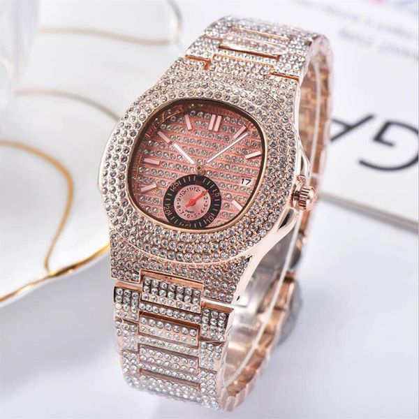 mens watch quartz movement auto date full diamond rose gold black case strap male clock stainless259p, Slivery;brown
mens watch quartz movement auto date full diamond rose gold black case strap male clock stainless259p, Slivery;brown