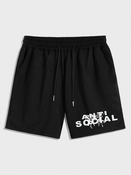 romwe guys letter butterfly graphic drawstring shorts 12yz#, White;black
