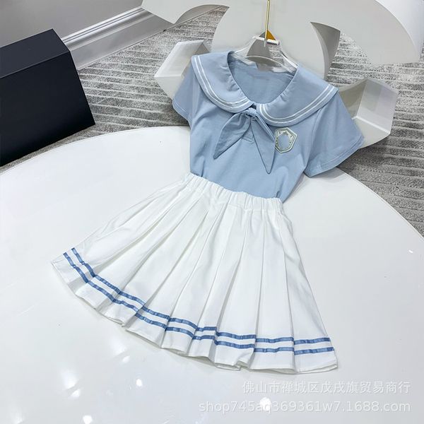 children's girls summer navy collar short sleeve small fresh pleated skirt two-piece set, White
children's girls summer navy collar short sleeve small fresh pleated skirt two-piece set, White