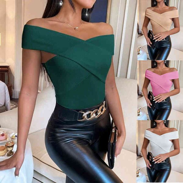 women's t-shirt slim ins off shoulder solid color sleeveless cross pit strip backless knit t-shirt women 15eh, White
women's t-shirt slim ins off shoulder solid color sleeveless cross pit strip backless knit t-shirt women 15eh, White