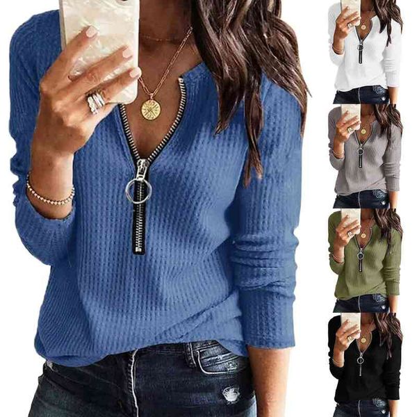 women's t-shirt autumn and winter zipper v-neck splicing long sleeve t-shirt auln, White
women's t-shirt autumn and winter zipper v-neck splicing long sleeve t-shirt auln, White