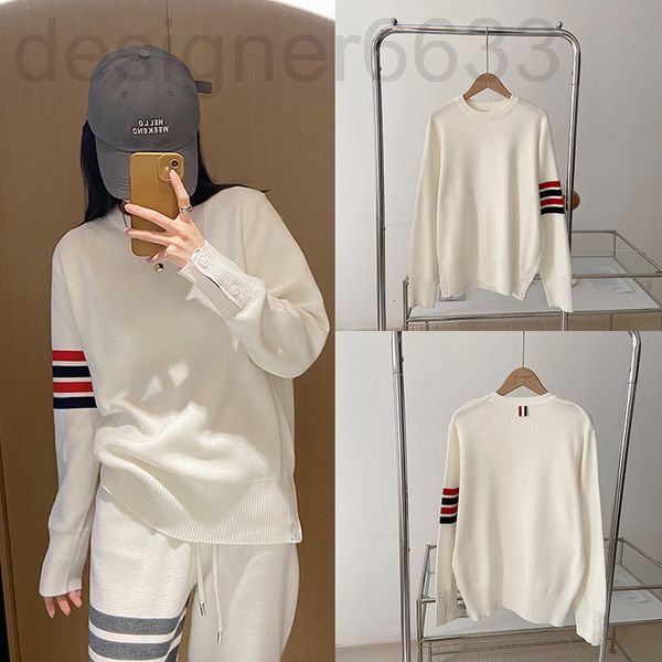 women's knits & tees designer tb round neck loose pullover white sweater long sleeve color stripe wool four bar spring trend 9k9i
women's knits & tees designer tb round neck loose pullover white sweater long sleeve color stripe wool four bar spring trend 9k9i