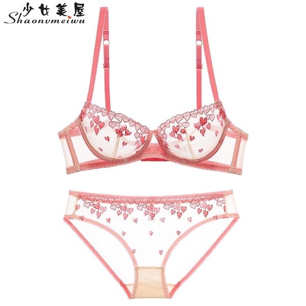 shaonvmeiwu womens thin section of the network underwear pink love transparent embroidery bra temptation y200415, Red;black
shaonvmeiwu womens thin section of the network underwear pink love transparent embroidery bra temptation y200415, Red;black