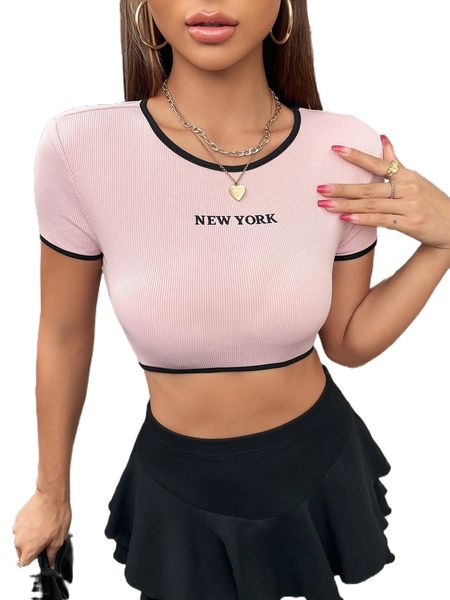 letter graphic rib-knit contrast binding crop tee p9ki#, White