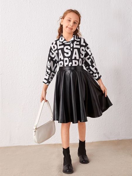 girls letter graphic & a-line patent skirt set she, White
girls letter graphic & a-line patent skirt set she, White