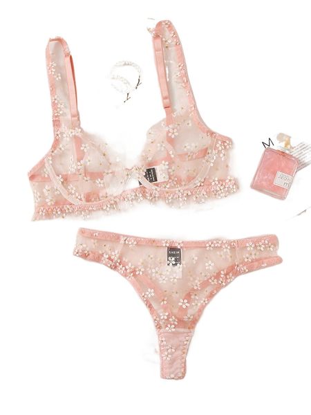 ditsy floral frill trim sheer mesh lingerie set 05sl#, Black;red
ditsy floral frill trim sheer mesh lingerie set 05sl#, Black;red