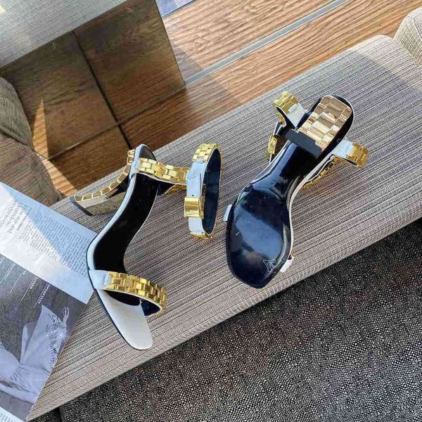 sandals stitched high-heeled sandals with metal chain open end ankle strap shoes leather summer luxury party series, Black
sandals stitched high-heeled sandals with metal chain open end ankle strap shoes leather summer luxury party series, Black