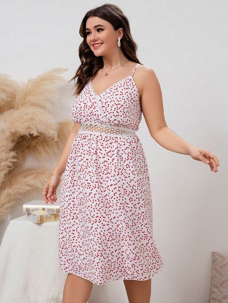 plus confetti heart print contrast lace cami dress m9vj#, Black 
plus confetti heart print contrast lace cami dress m9vj#, Black