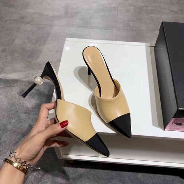 sandals summer baotou slippers women wear pearl thin heel pointed sheepskin sandals and high heels, Black
sandals summer baotou slippers women wear pearl thin heel pointed sheepskin sandals and high heels, Black